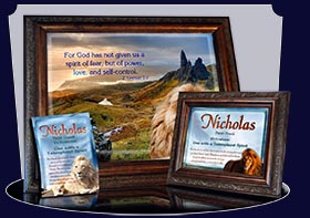 PC-AN06, Name Meaning Card, Wallet Sized, with Bible Verse Nicholas, lion, bravery courage