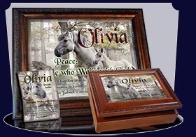 PC-AN45, Name Meaning Card, Wallet Sized, with Bible Verse mom mother child horses white olivia