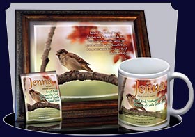 PC-AN63, Name Meaning Card, Wallet Sized, with Bible Verse Jenna bird birds sparrow