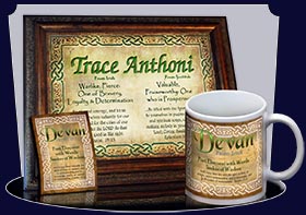 PC-CE04, Name Meaning Card, Wallet Sized, with Bible Verse, personalized, celtic knotwork irish gaelic devan