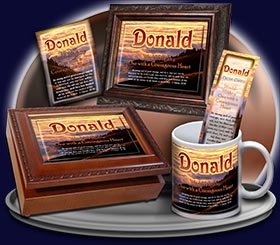 PC-SC33, Name Meaning Card, Wallet Sized, with Bible Verse, personalized, donald clouds sunset