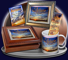 PC-SS07, Name Meaning Card, Wallet Sized, with Bible Verse, personalized, arturo sunset sky