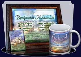 PC-SS09, Name Meaning Card, Wallet Sized, with Bible Verse, personalized, gabriel sunset
