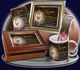 PC-SY25, Name Meaning Card, Wallet Sized, with Bible Verse, personalized, aaron light water candle
