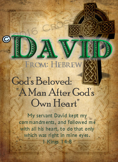PC-CE02, Name Meaning Card, Wallet Sized, with Bible Verse, personalized, celtic knotwork irish gaelic cross david