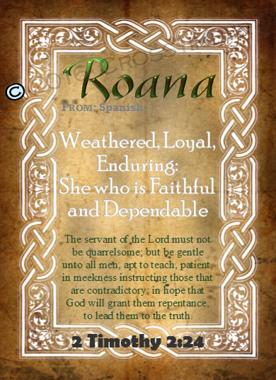 PC-CE03, Name Meaning Card, Wallet Sized, with Bible Verse, personalized, celtic knotwork irish gaelic, roana