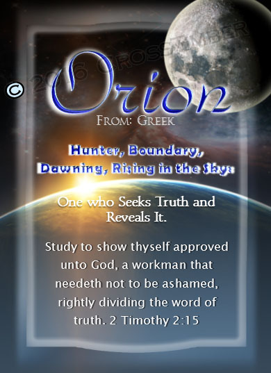 PC-CR02, Name Meaning Card, Wallet Sized, with Bible Verse, personalized, space planet Orion