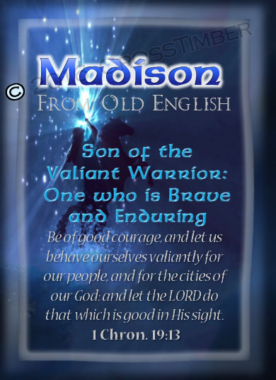 PC-CR09, Name Meaning Card, Wallet Sized, with Bible Verse, personalized, madison white horse moon