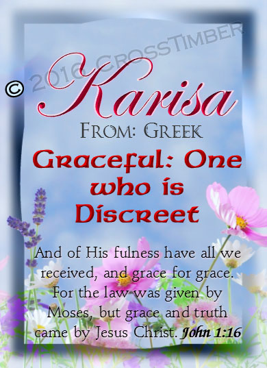 PC-FL25, Name Meaning Card, Wallet Sized, with Bible Verse, personalized, floral flower, karisa pink tulips