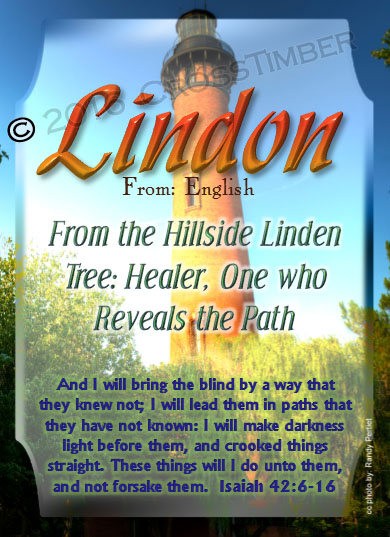 PC-LH38, Name Meaning Card, Wallet Sized, with Bible Verse, personalized, lighthouse light Lindon