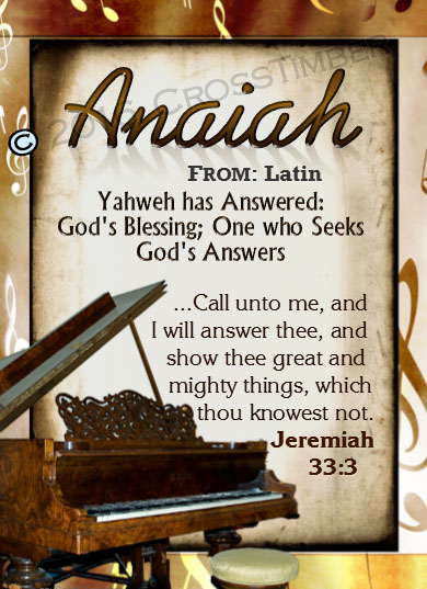 PC-MU01, Name Meaning Card, Wallet Sized, with Bible Verse, personalized, piano music notes anaiah
