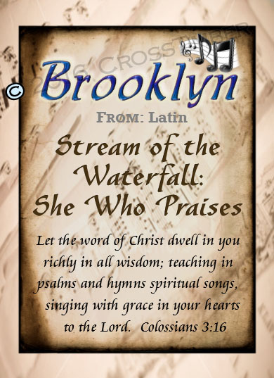 PC-MU12, Name Meaning Card, Wallet Sized, with Bible Verse, personalized, music notes brooklyn