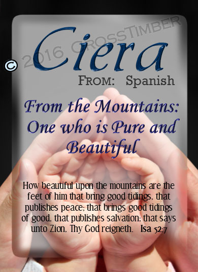 PC-PP13, Name Meaning Card, Wallet Sized, with Bible Verse, personalized, relationship hands parent child mother father mom dad baby ciera