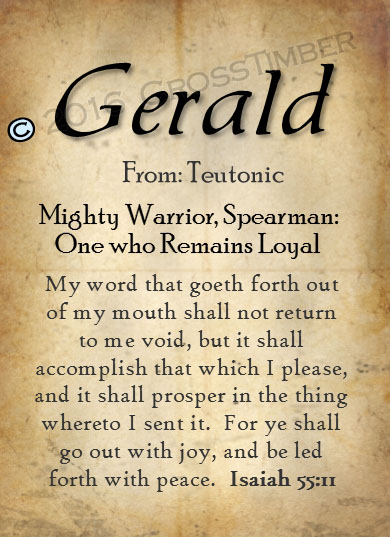 PC-SM03, Name Meaning Card, Wallet Sized, with Bible Verse, personalized, simple parchment Gerald