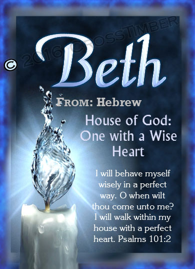 PC-SY24, Name Meaning Card, Wallet Sized, with Bible Verse, personalized, beth candle light water