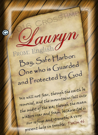 PC-SY44, Name Meaning Card, Wallet Sized, with Bible Verse, personalized, Lauryn book quill journal