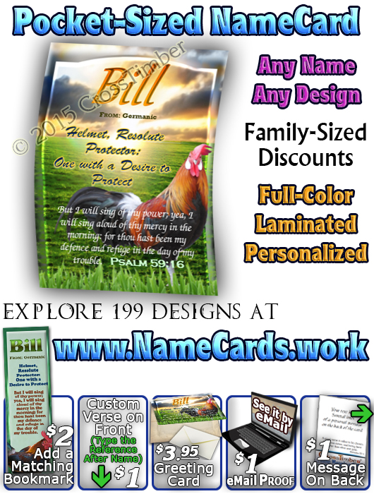 PC-AN19, Name Meaning Card with a Rooster, Wallet Sized card with Bible Verse