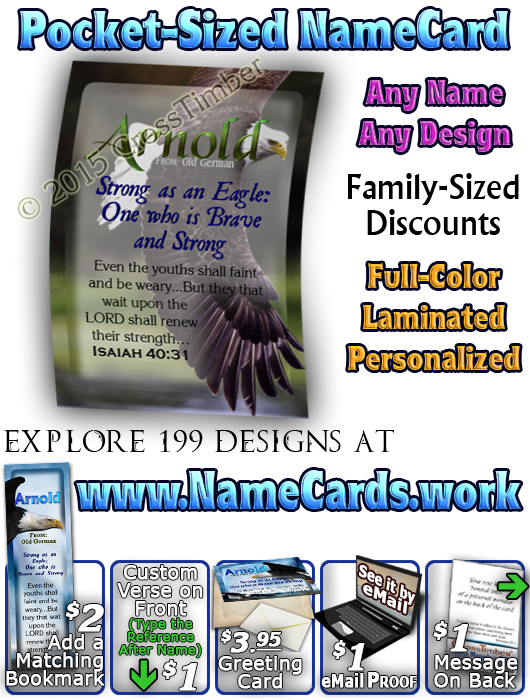 PC-AN20, Name Meaning Card, Wallet Sized, with Bible Verse Arnold bald eagle fly