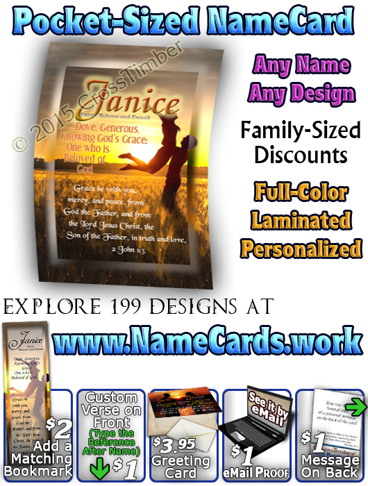 PC-PP17, Name Meaning Card, Wallet Sized, with Bible Verse, personalized, couple sweetheart love anniversary, garth, janice