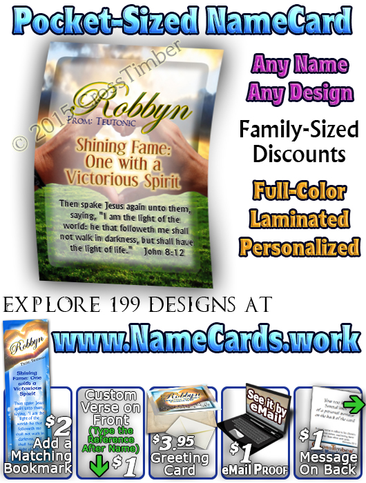 PC-SY31, Name Meaning Card, Wallet Sized, with Bible Verse, personalized, heart hands light robbyn