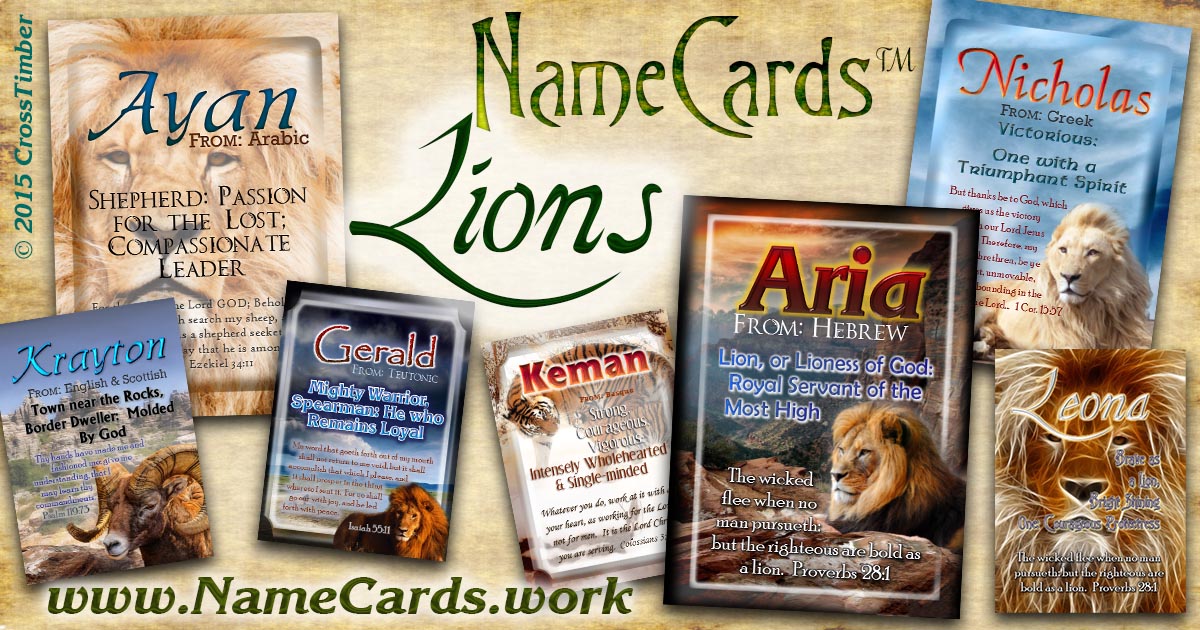 Christian name cards with name meaning and images of Trees and Leaves